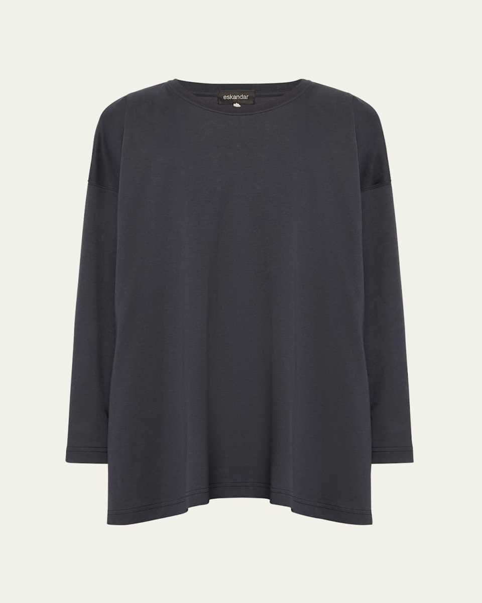 Side Panelled Round Neck Long Sleeve T-Shirt (Mid Plus Length)