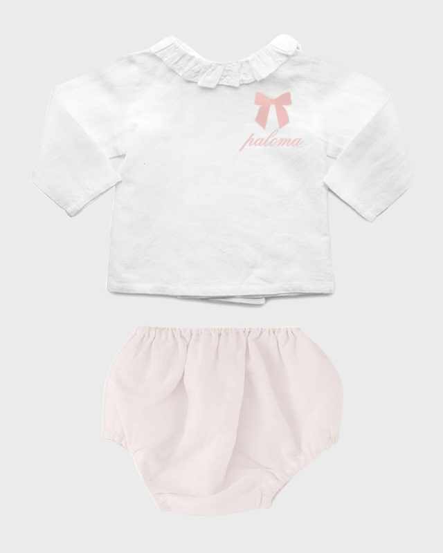 Girl's Two-Piece Blouse W/ Bloomers Set, Size Newborn-24