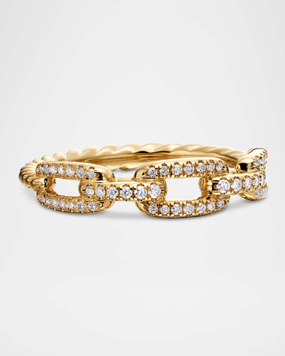 Stax Single-Row Pave Chain Link Ring with Diamonds in 18K Gold