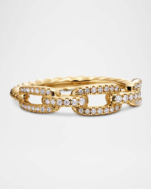 Stax Single-Row Pave Chain Link Ring with Diamonds in 18K Gold