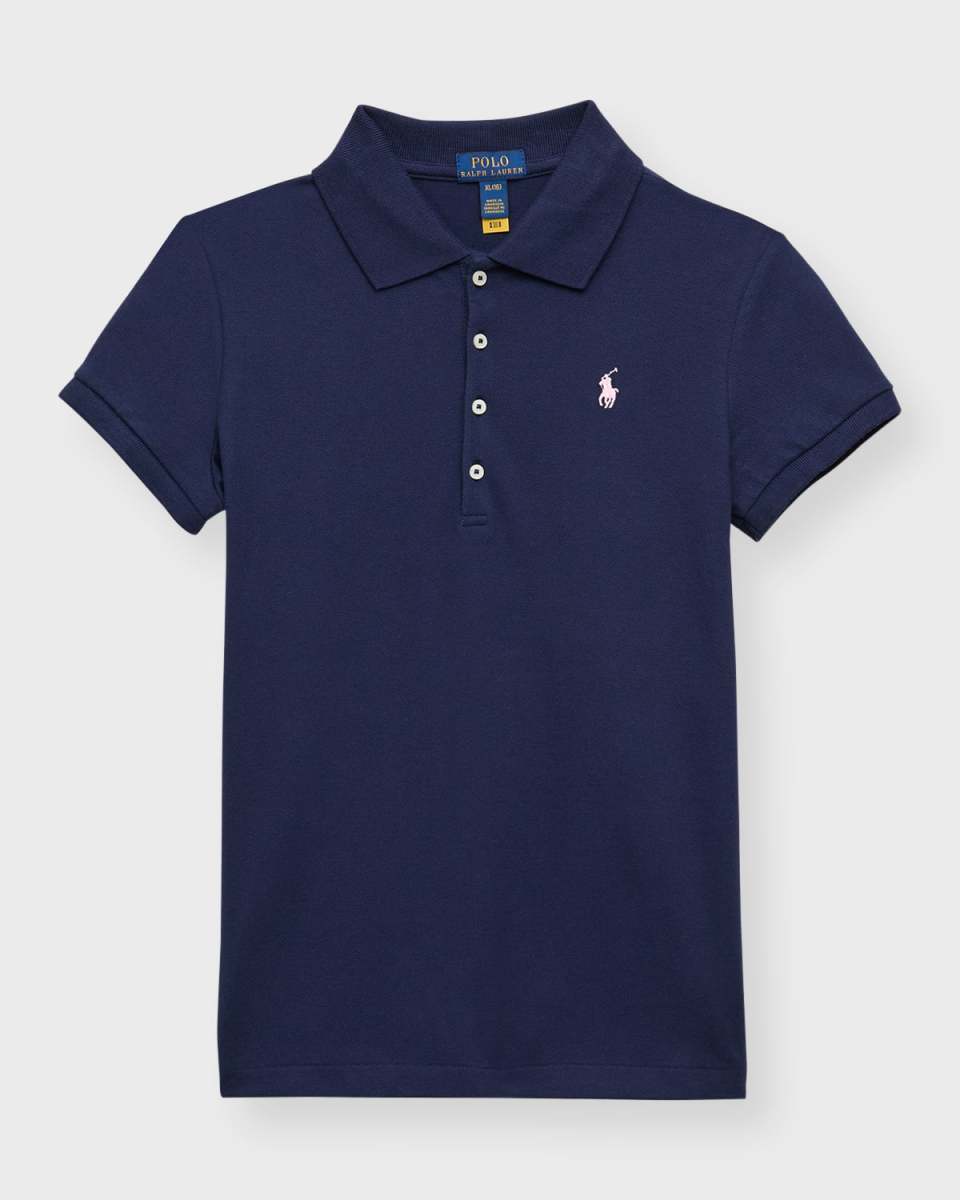 Girl's Short-Sleeve Logo Embroidery Polo Shirt, Size S-X