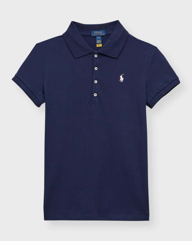 Girl's Short-Sleeve Logo Embroidery Polo Shirt, Size S-X