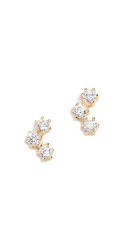 SHASHI Trinity Stud Earrings Gold/Clear