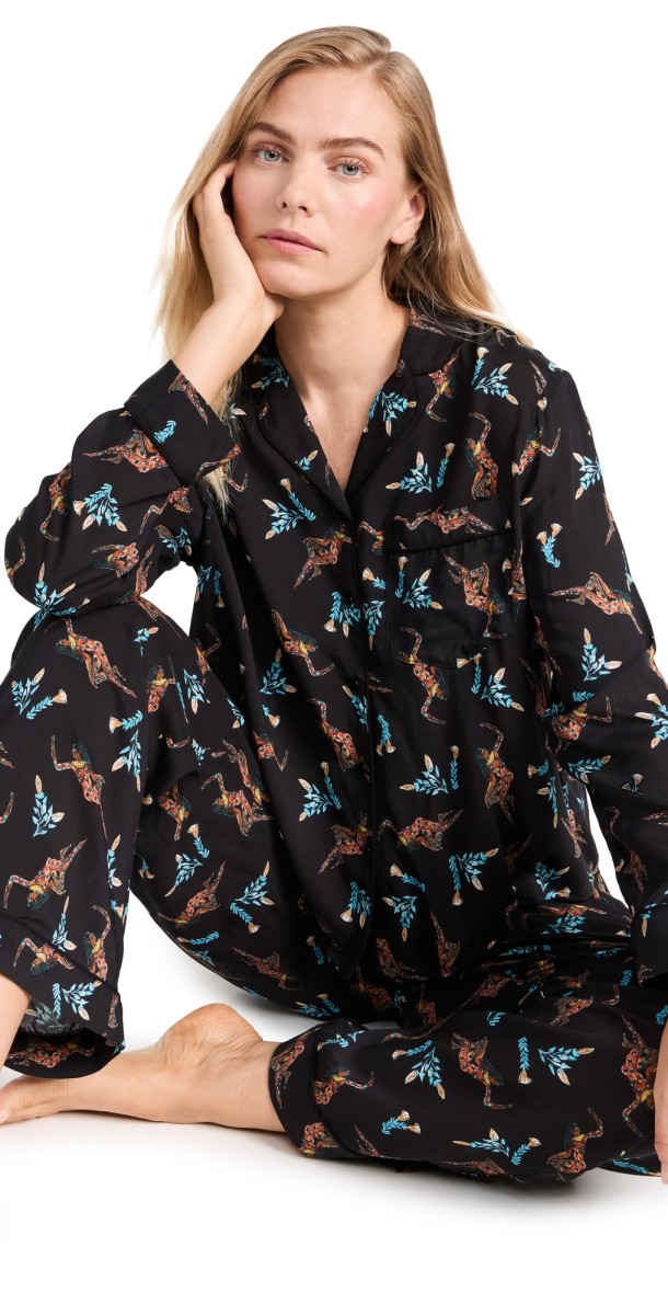 RIXO Austin Pajama Set Floral Goddess Black