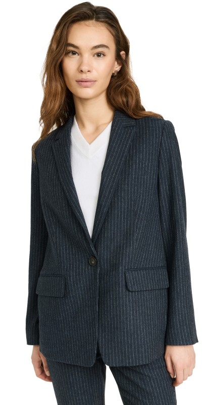 Vince Pinstripe Flannel Blazer Dark Obsidian/Silver Dust