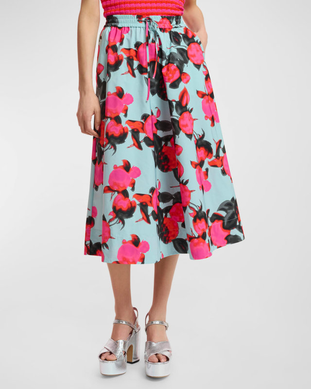 Fyrtales Drawstring Floral Midi Skirt