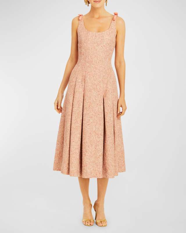 Gillian Pleated Tweed Midi Dress