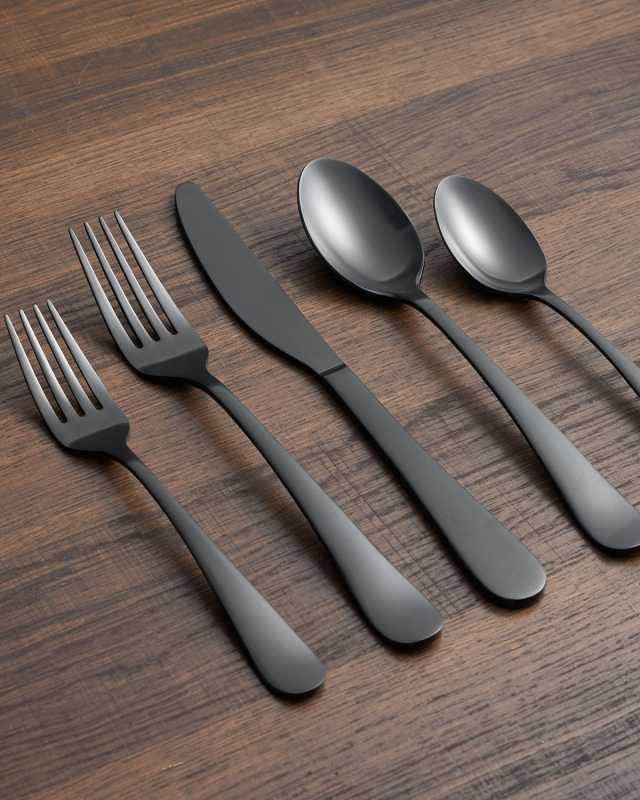 Rhiannon Black Satin 20-Piece Flatware Set, Service for 4