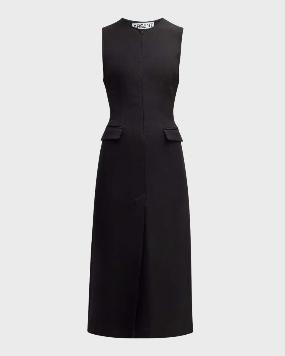 Tailored Viscose-Wool Twill Midi Dress