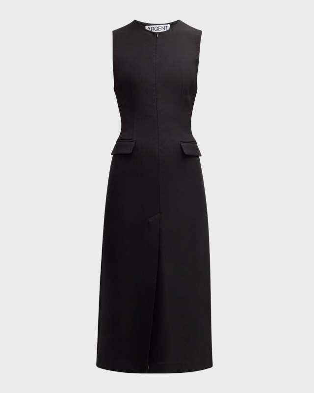 Tailored Viscose-Wool Twill Midi Dress