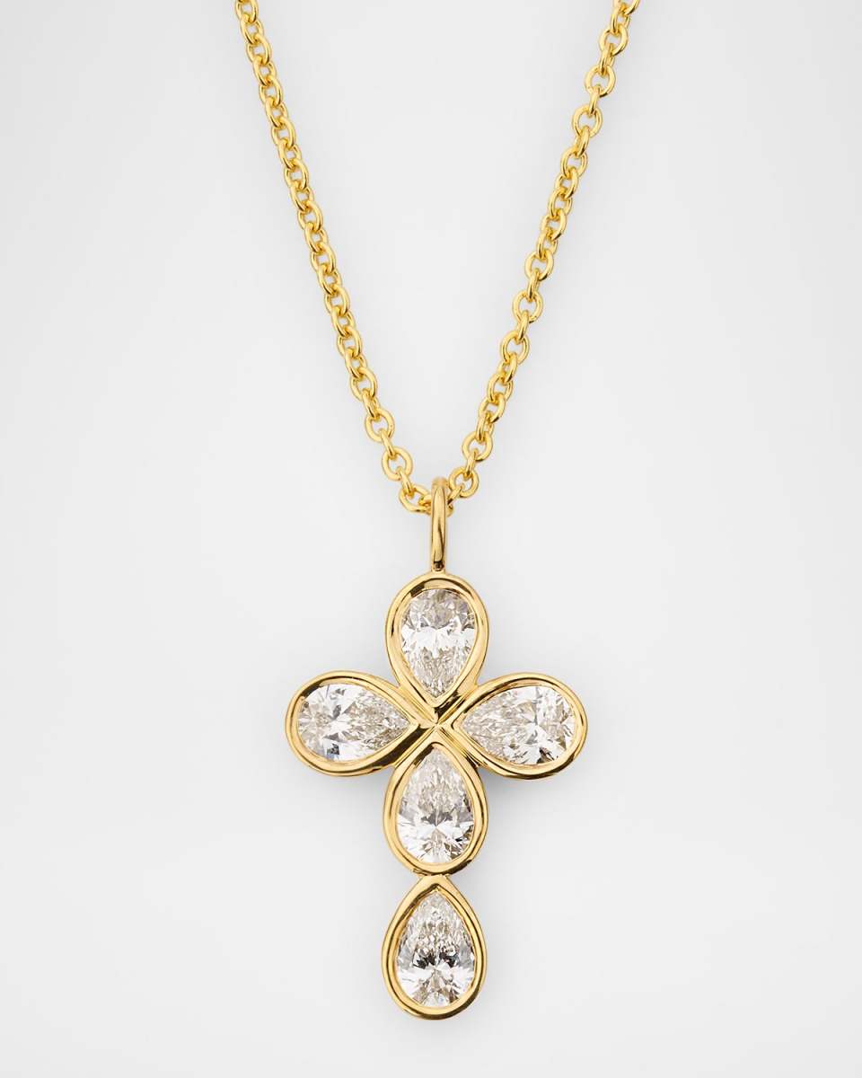 18K Yellow Gold Diamond Cross Pendant Necklace