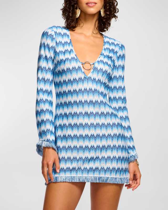 Chevron Cassie Long-Sleeve Mini Dress