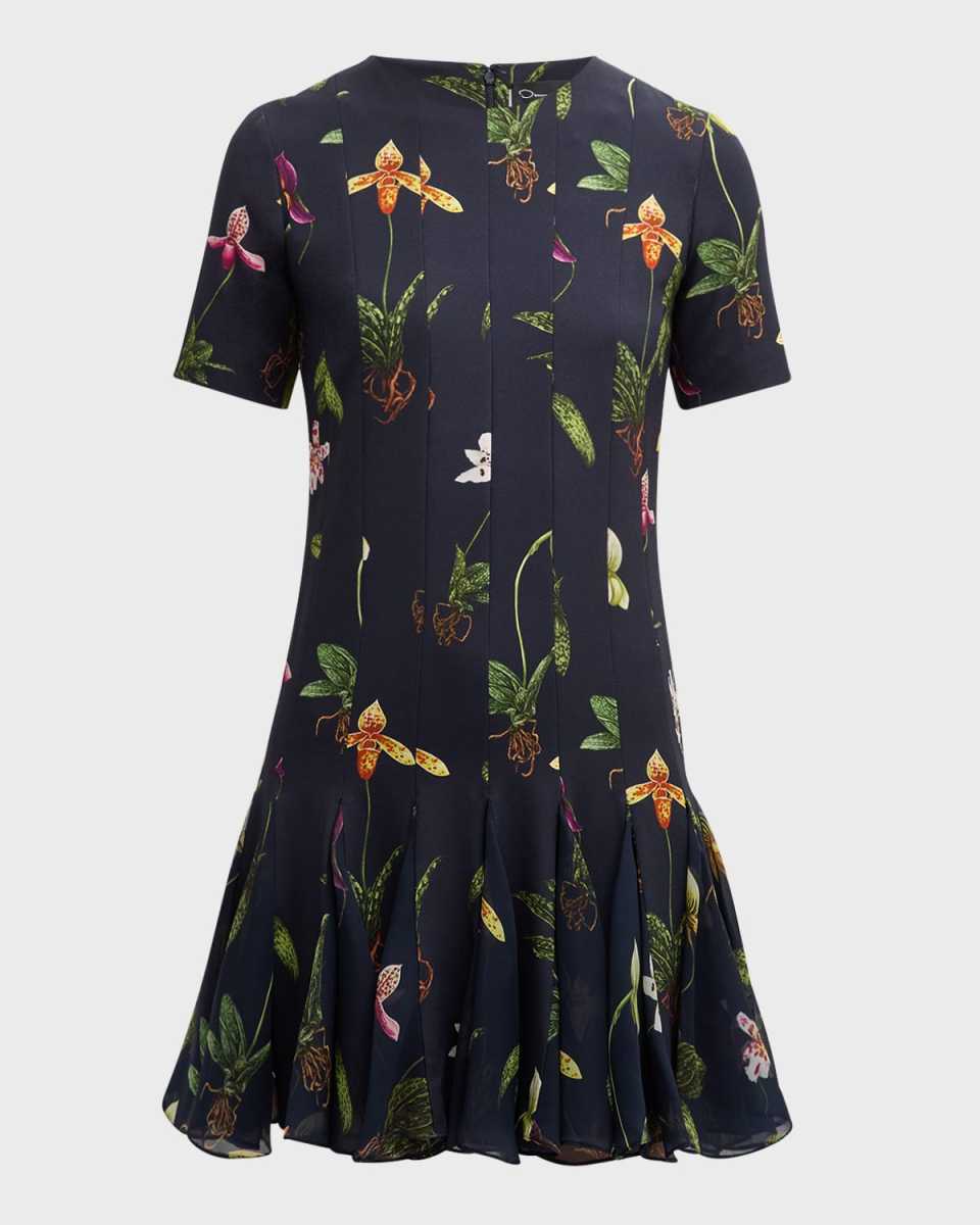 Orchids Cady Chiffon-Inset Mini Dress