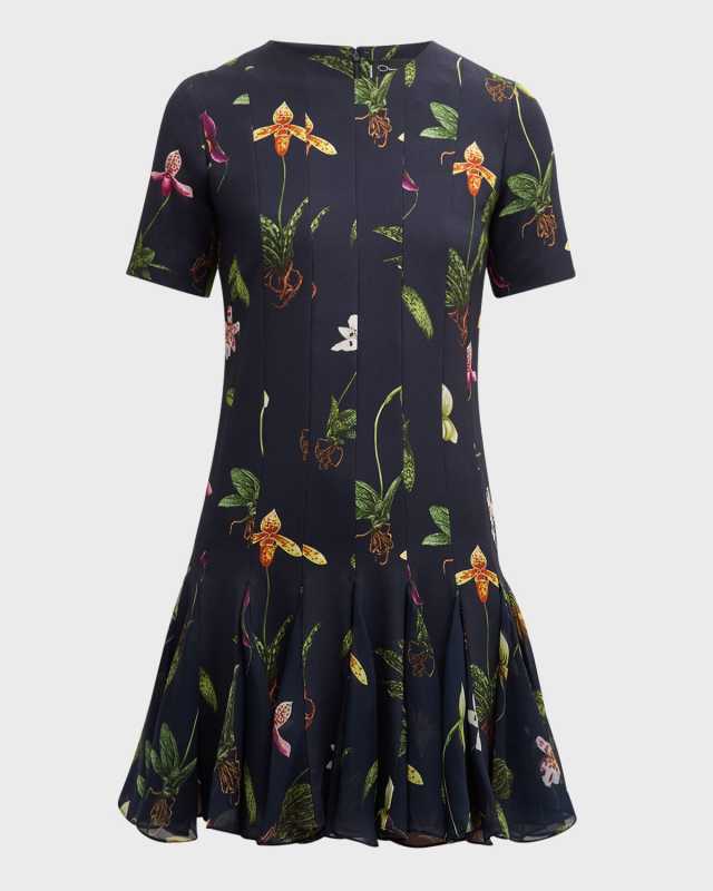 Orchids Cady Chiffon-Inset Mini Dress