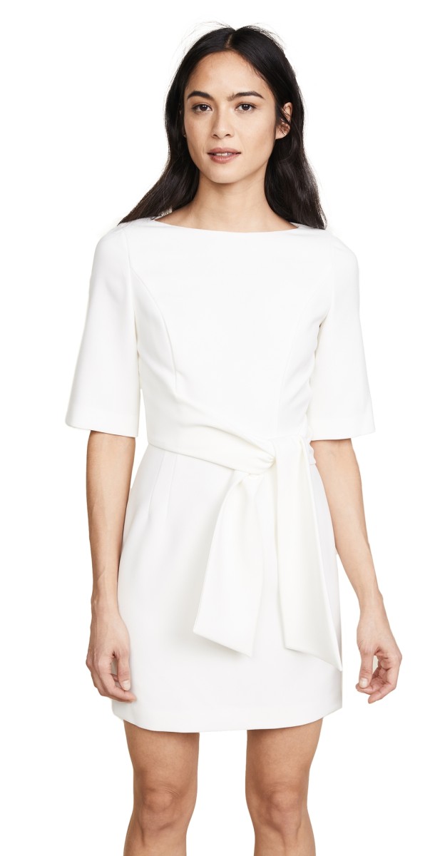 alice + olivia Virgil Boat Neck Wrap Dress Off White