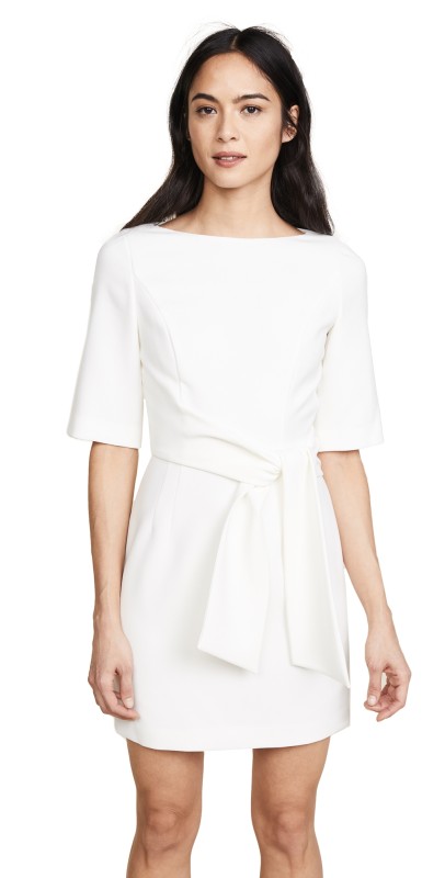alice + olivia Virgil Boat Neck Wrap Dress Off White