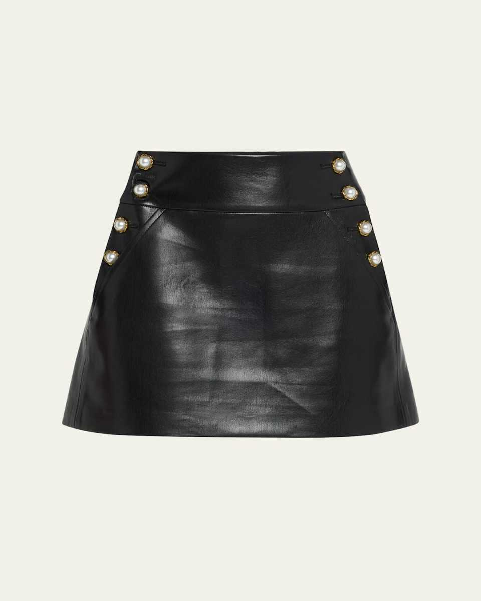 Donald High Rise Vegan Leather Side-Button Skirt