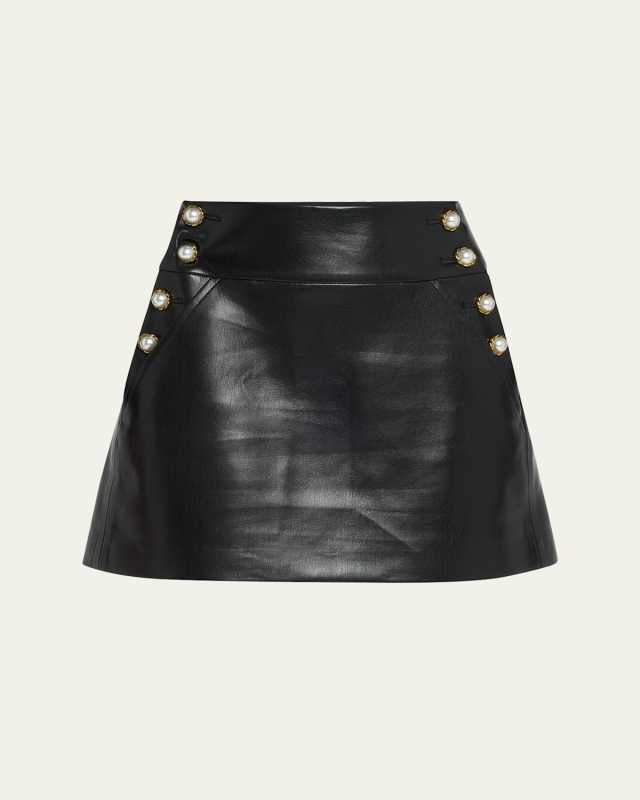 Donald High Rise Vegan Leather Side-Button Skirt