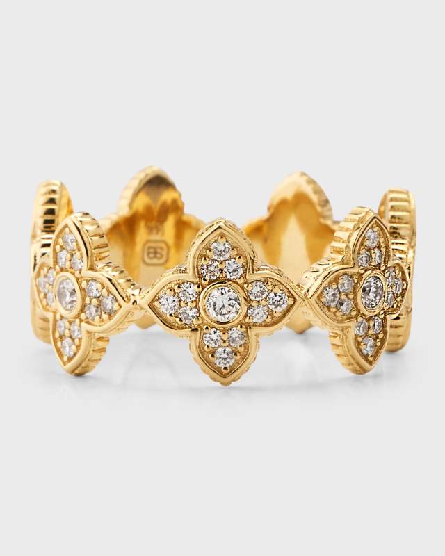 Small Pave Bezel Moroccan Eternity Ring with Scallop