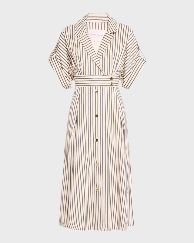 Striped Belted Shirtdress with Gold-Tone Buttons
