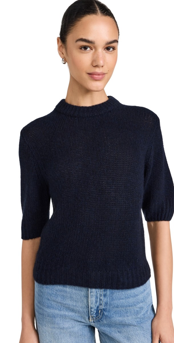 White + Warren Cashmere Featherweight Puff Sleeve Crew Sweater True Camel