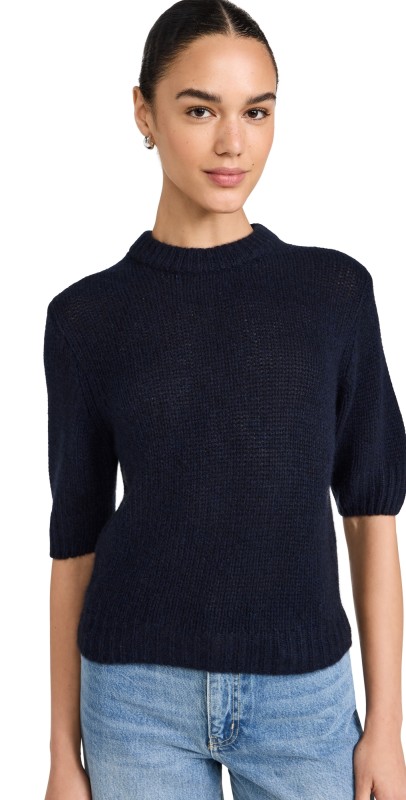 White + Warren Cashmere Featherweight Puff Sleeve Crew Sweater True Camel