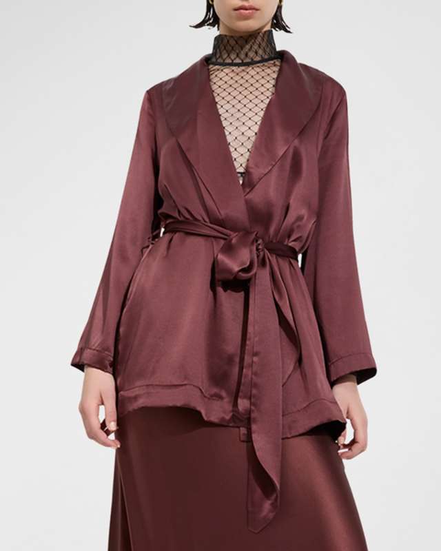 Bon Vivant Shawl-Collar Mini Silk Robe