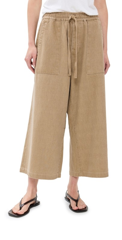 Denimist Palazzo Drawstring Utility Pants Khaki