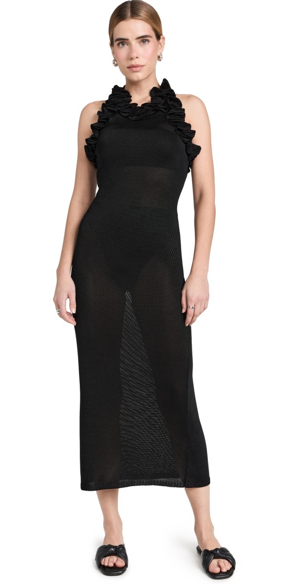 Zimmermann Matchmaker Ruffle Neck Midi Dress Black