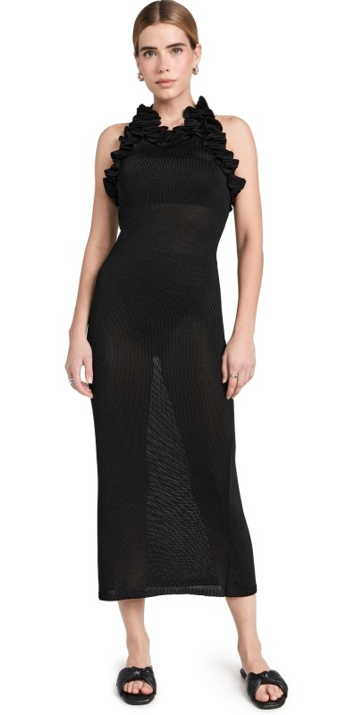 Zimmermann Matchmaker Ruffle Neck Midi Dress Black