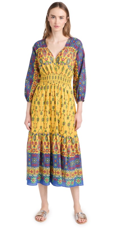 Shoshanna Dreamy Midi Dress Yellow Multi