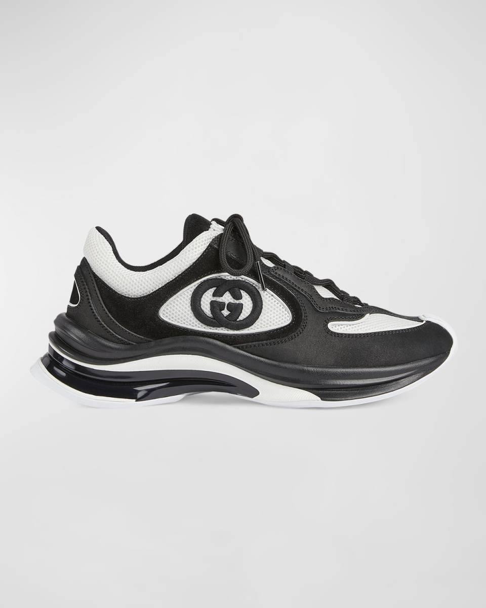 GG Bicolor Suede Mesh Runner Sneakers