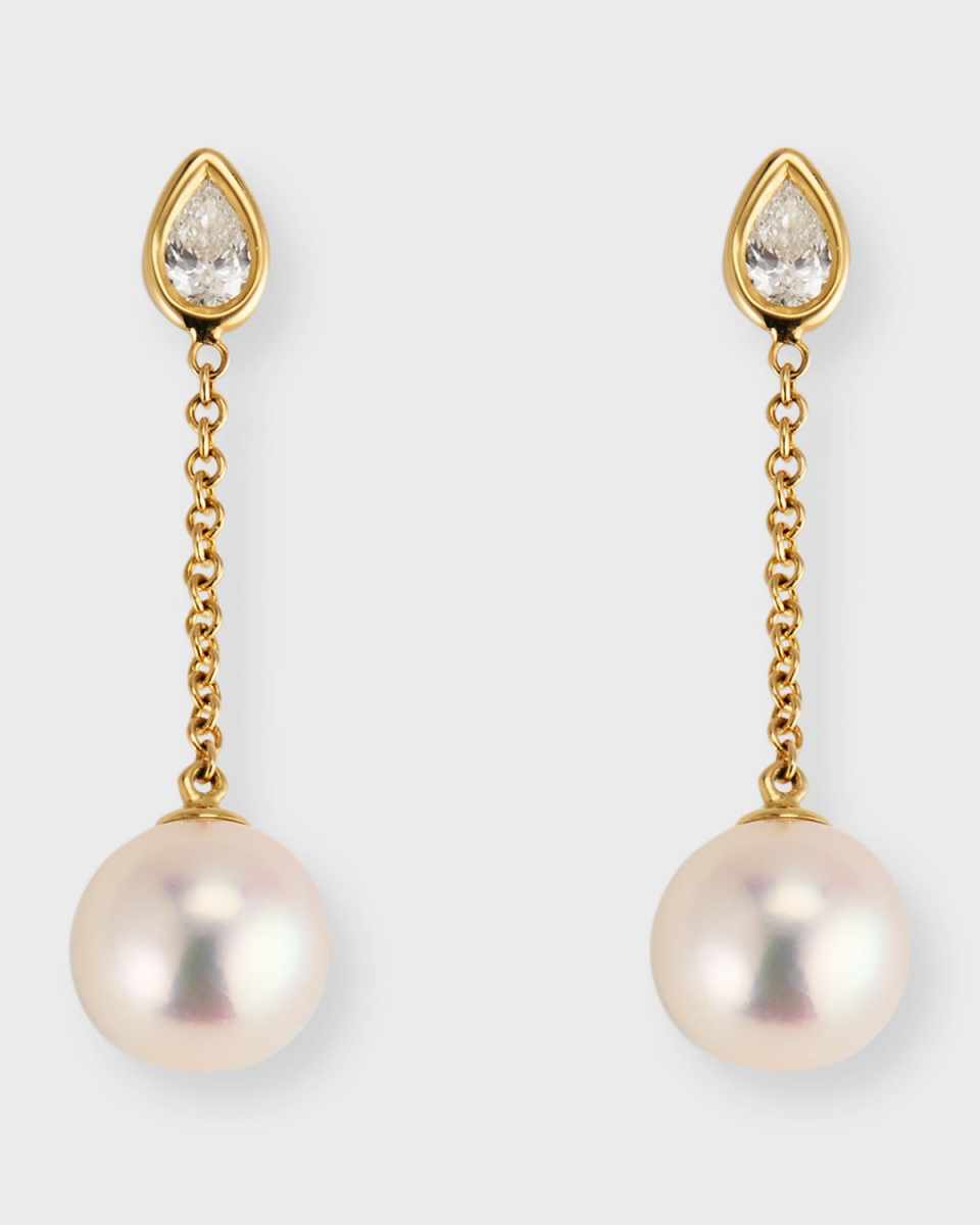 14k Gold Single-Pearl Drop Earrings with Diamonds
