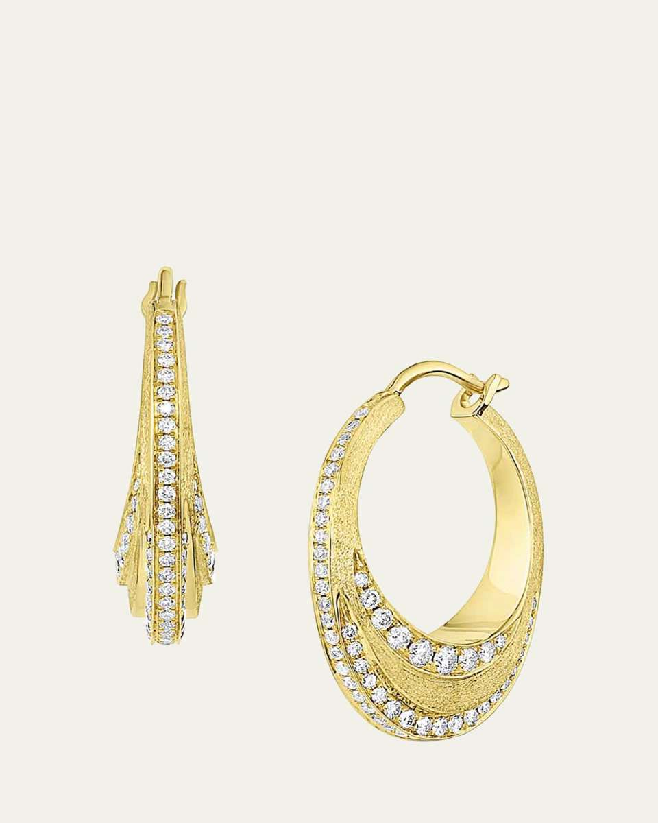 18K Gold Color Wave Champagne Diamond Huggie Earrings