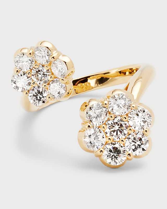 18k Yellow Gold Flower Diamond Bypass Ring, Size 6 and 7