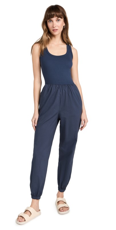 SUNDRY Mix Media Jumpsuit Navy