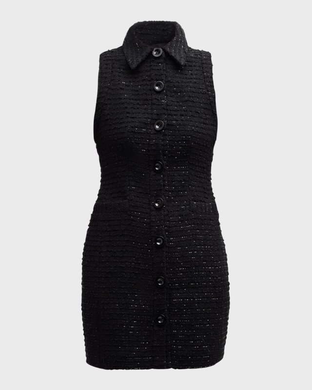 Sophia Boucle Sleeveless Button-Front Mini Dress
