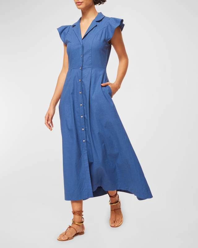 Almaz Flutter-Sleeve Midi Shirtdress