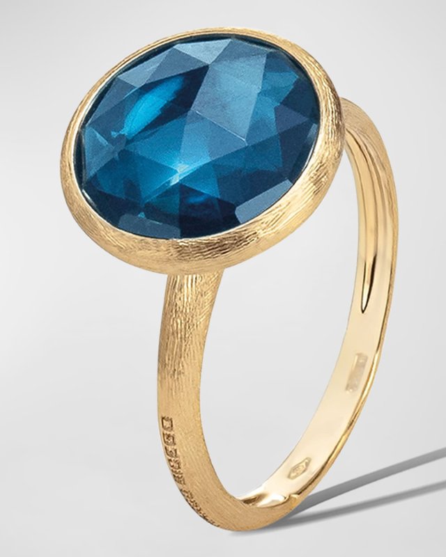Jaipur 18K Faceted Round London Blue Topaz Ring, Size