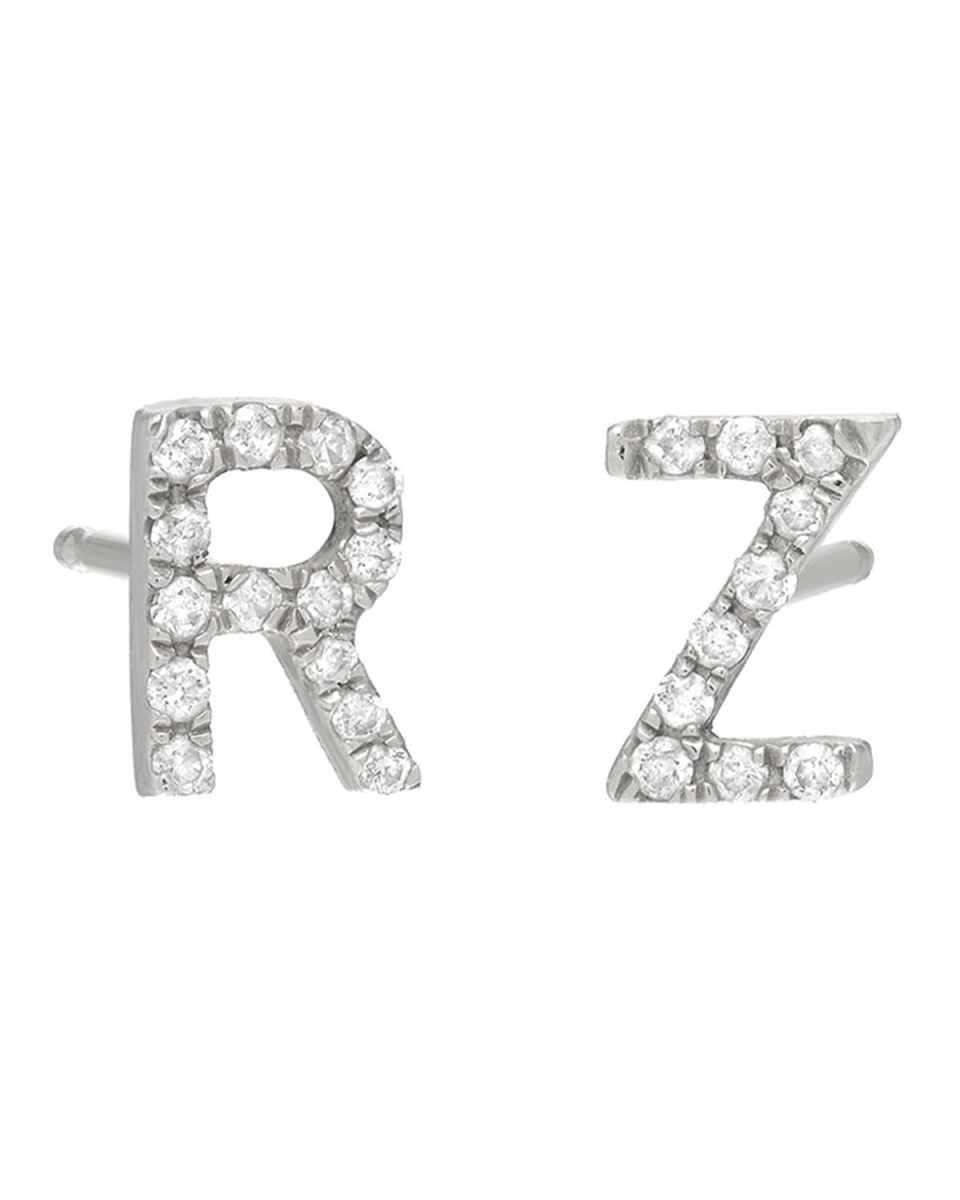 Personalized Diamond Initial Stud Earrings in 14K White Gold