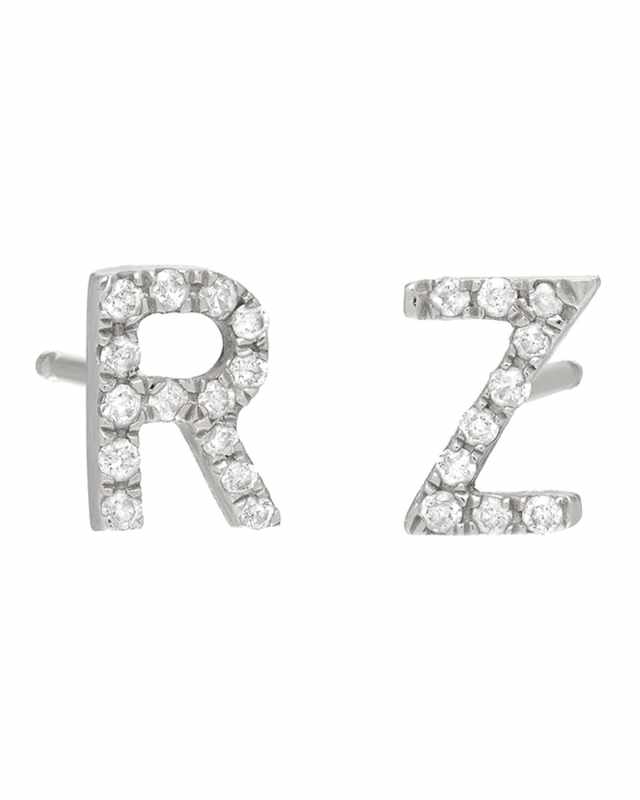 Personalized Diamond Initial Stud Earrings in 14K White Gold
