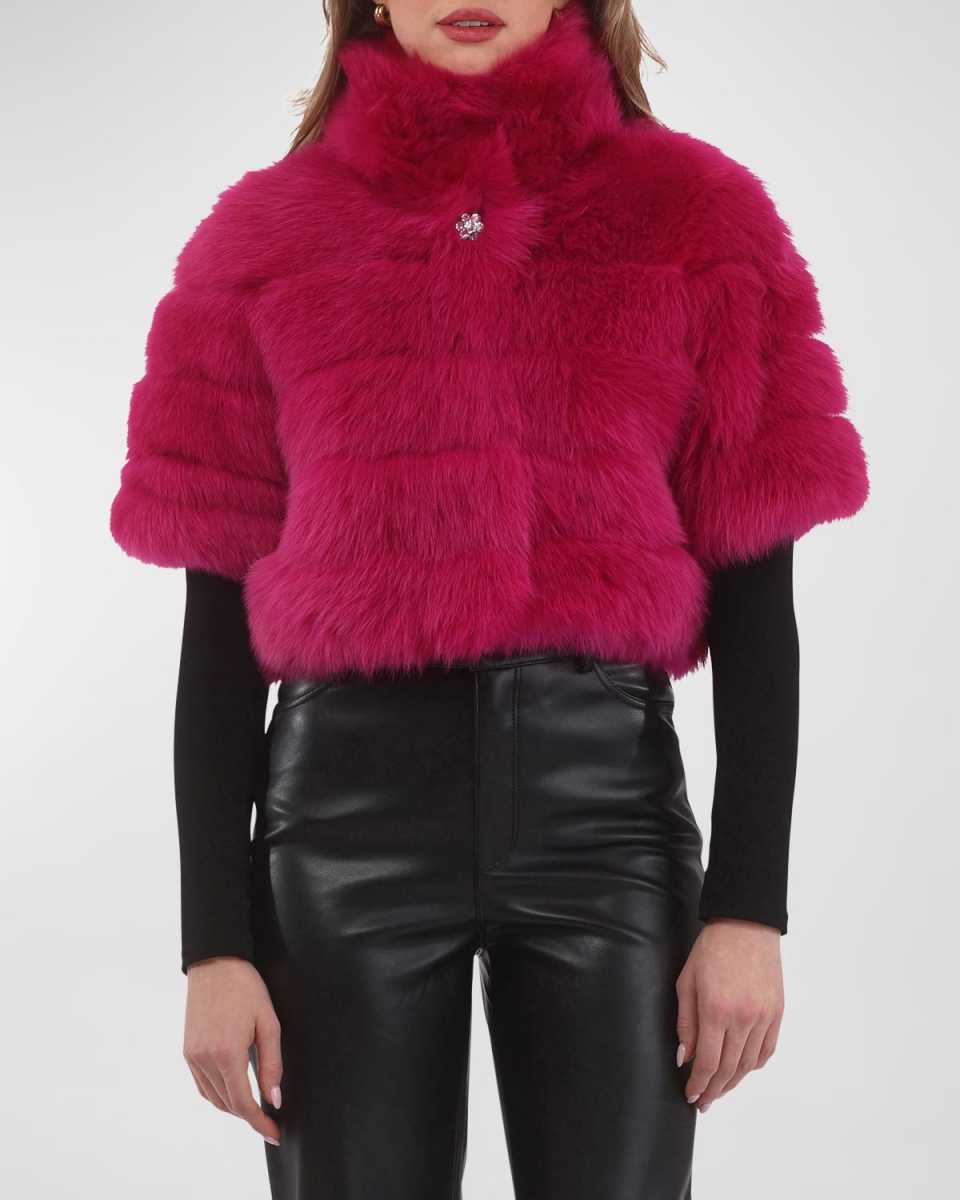 Reversible Merinillo Lamb Shearling Bolero Jacket With Cropped Sleeves