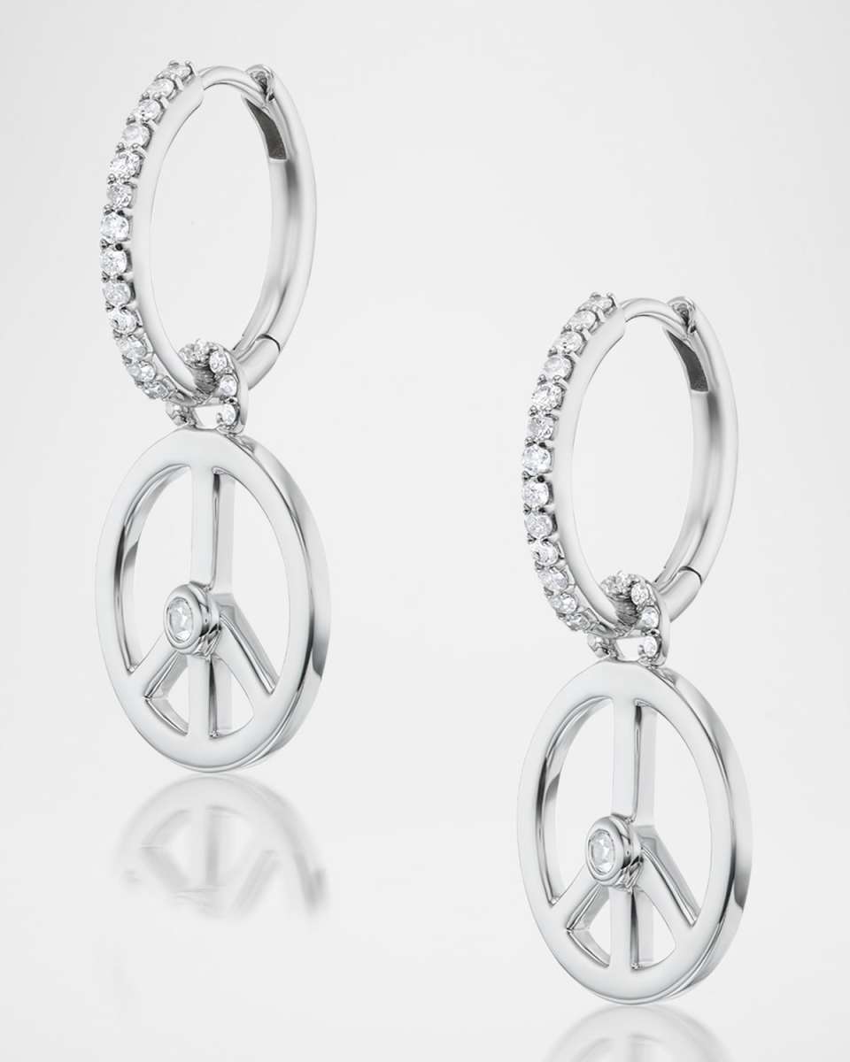 Peace Diamond Pave Huggie Hoop Earrings