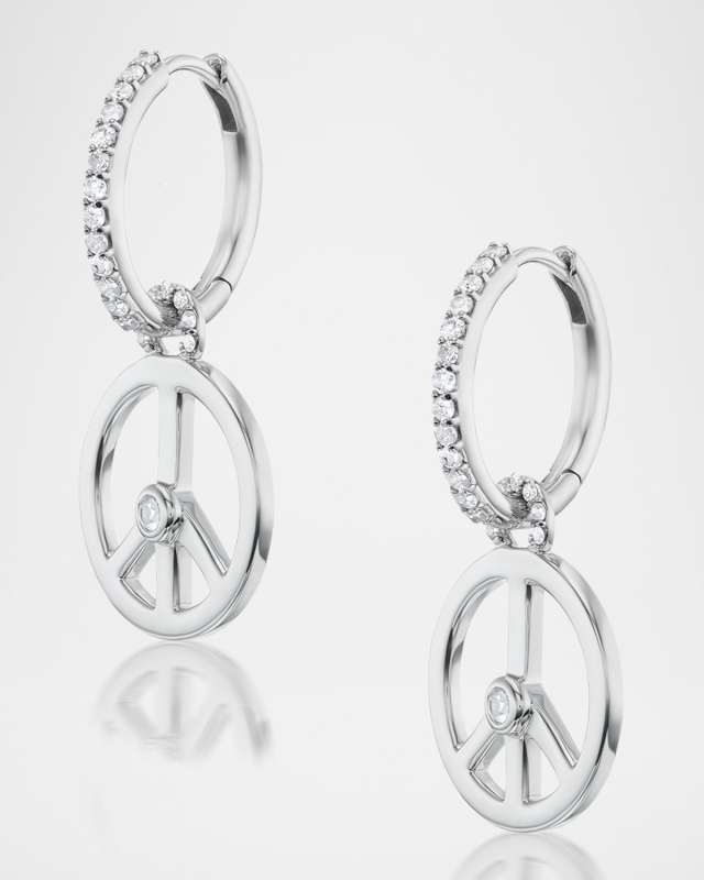 Peace Diamond Pave Huggie Hoop Earrings
