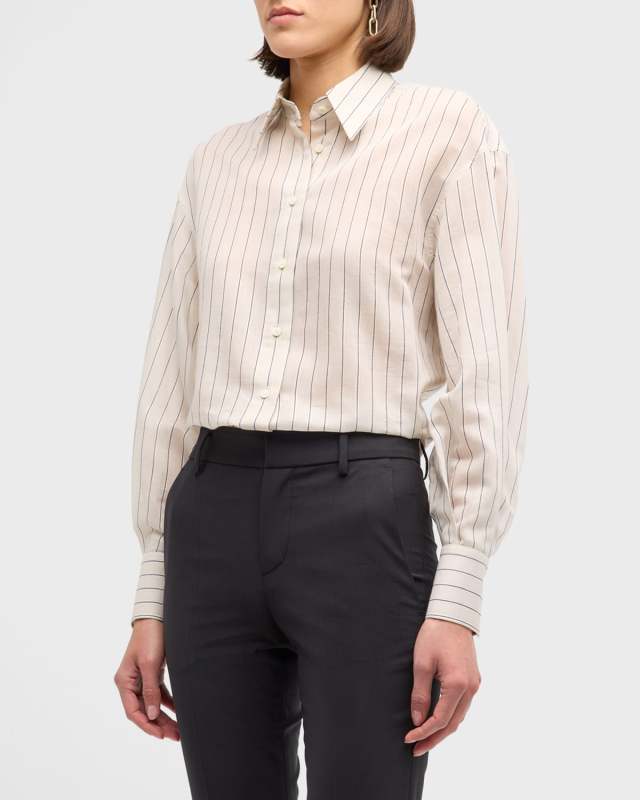 Cotton Silk Lurex Striped Blouse