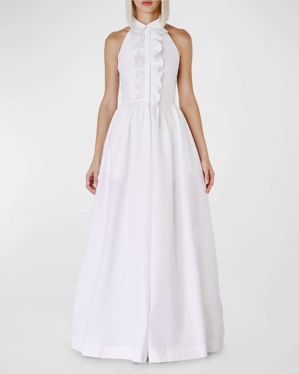 Peter-Pan Collared Sleeveless Fit-&-Flare Gown