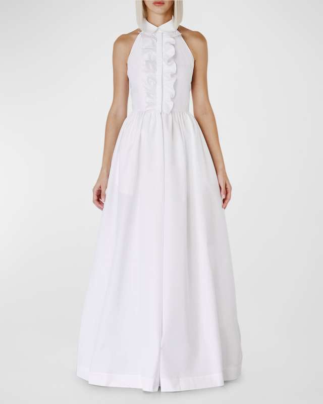 Peter-Pan Collared Sleeveless Fit-&-Flare Gown