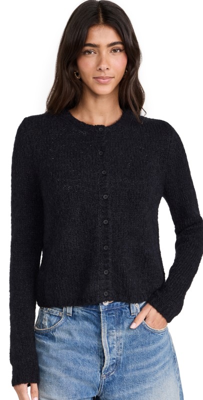 Reformation Clara Crew Alpaca Cardigan Black