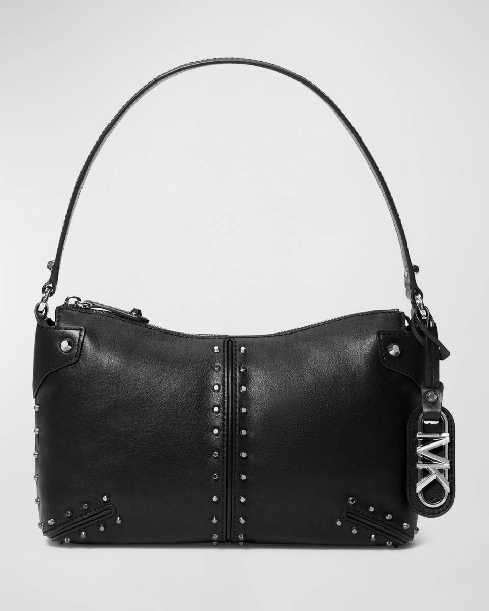 Large Studded Leather Pouchette Shoulder Bag