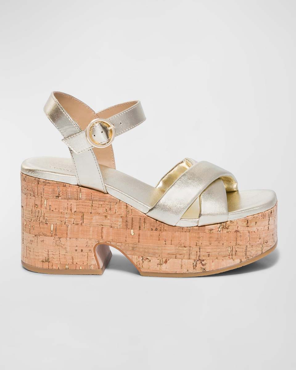 Metallic Crisscross Cork Platform Sandals